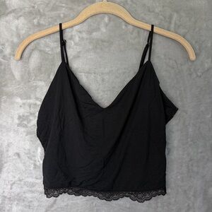 Victoria's Secret Black Crop Lace Camisole Sz M Whimsigoth Dark‎ Fairy Lingerie